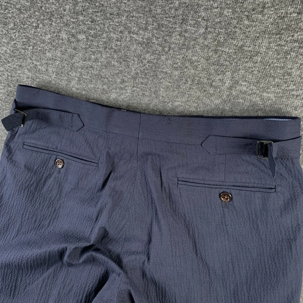 Polo Ralph Lauren Seersucker Pants Men 32x27 Navy Blue Old Money Side Straps